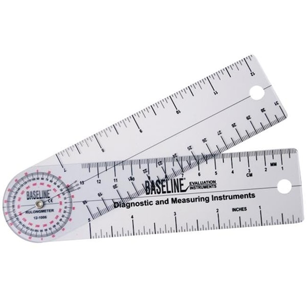 Fabrication Enterprises 12-1006 Baseline Plastic Goniometer - Rulongmeter Style - 360 Degree Head - 7 in. Arms